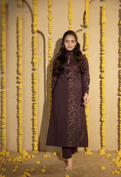 MAUVE KNITTED KURTA SET